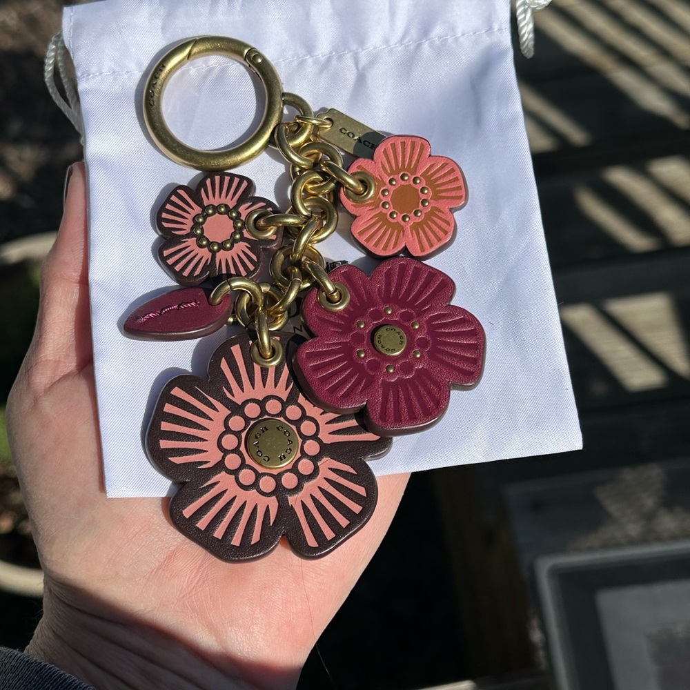 Coach Floral Keychain with Gold Accents